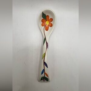 Hand-Painted Floral Ceramic Decorative Spoon -‎ Orange Flower 7.5” long